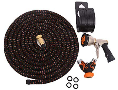 KAISUN Flexibler Gartenschlauch,Wasserschlauch Flexibel Knick mit 8-Funktions-Handbrause,Messingarmaturen, für Garten-Autowaschanlagen-Bewässerung (7.5M/25FT,Rot)