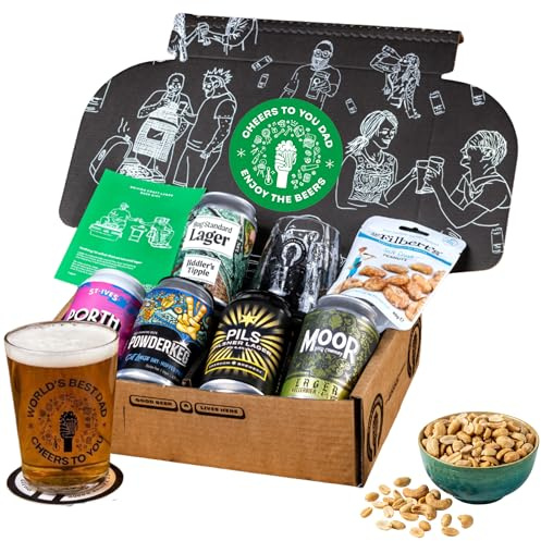 Premium Father's Day Craft Lager Beer Gift Hamper - 5 Independent British Craft Lagers for Dad, also includes a Snack and Fathers Day Beer Tasting Glass