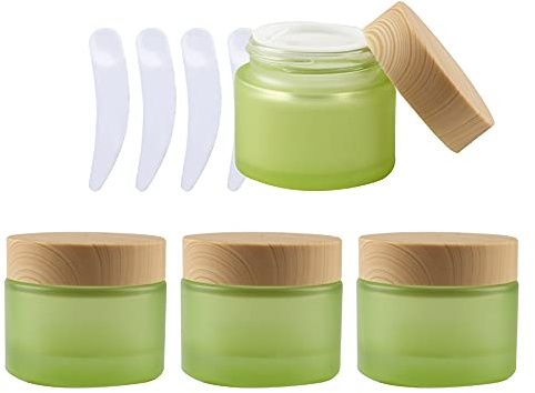 ZEOABSY 4 Stück Leere Matt Grün Glas Cremedose 50ml Mit Deckel, Grünglas Schraubdeckel Tiegel Schraubdose Dose Salbentiegel Kosmetik-Dose für Gels Cremes