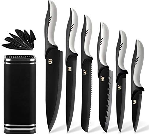 Set di coltelli in ossido nero di 6 e lama Guaina protettiva Acciaio inossidabile Non bastone Blade Blade Blade Blade & 8 Holder Holder Chef Knife
