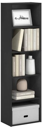 Furinno LUDER Book Shelf, 5-Cube Bookshelf, Bookcase with Open Shelf, 9.4 x 15.8 x 52, for Living Room, Bedroom, Home Office, Blackwood