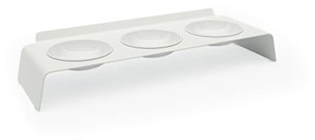 LucyBalu® Buffet Erhöhte Futterstation für Katzen I Erhöhter Futternapf ergonomisch I 3er Napfset mit Metallgestell I Fress- & Wassernapf I Weiß | Ergonomischer Futter- und Wassernapf, entlastet Katzennacken, herausnehmbare Näpfe, spülmaschinenfest