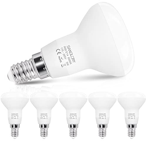 SanGlory Ampoules Réflecteur LED e14 R50 Blanc Froid 6000K, 510LM, 5W Spot Lampe Équivalent Halogène 40W, LED Ampoule R50, Culot e14, Lumière 120 Degrés, Non Dimmable, Lot de 6