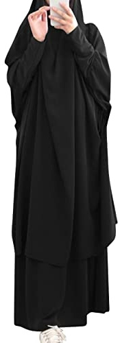 Odizli Gebetskleidung für Frauen Islam Muslimische Kleider Damen Langarm Arabisch Robe Ramadan Abaya Lang Gebetskleid+Hijab