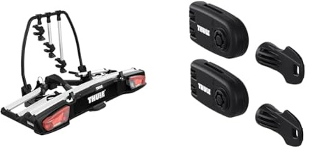 Thule VeloSpace XT Fahrradträger für Anhängerkupplung 3 Fahrräder Silber & 986000 Wheel Straps Locks