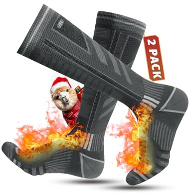 Rahhint Skisocken aus Merinowolle Thermosocken Wintersocken Warme Kniestrümpfe Kompressions Snowboardsocken, Kniehohe, Dicke für Kaltes Wetter, für Herren und Damen, Größe 35-5，2 Paar