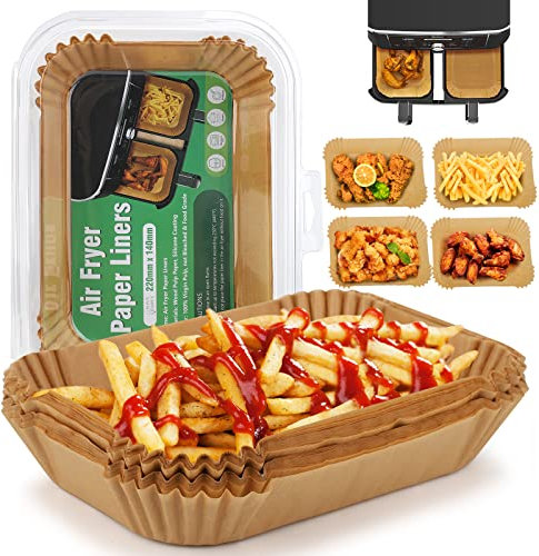 Hippodance 100 Stück Backpapier für Dual Zone Heißluftfritteuse, 22 x 14 cm Airfryer Backpapier für Ninja Food Dual Air Fryer, Einweg Luftfritteuse Zubehör Liner für Heißluftfritteuse Ofen Mikrowelle