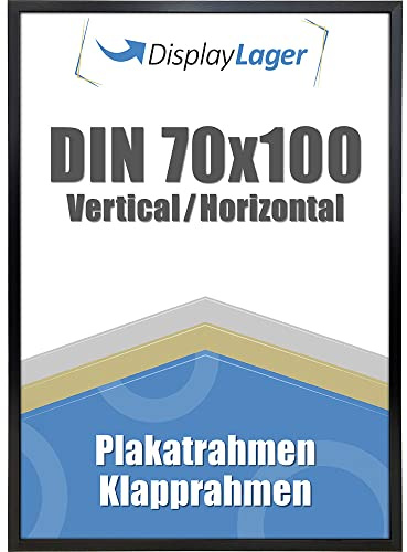 DisplayLager - Flat Profile Klapprahmen, Dünne 20mm Aluminium Profil, Entspiegelter Schutzscheibe, Befestigungsmaterial (Schwarz, 70 x 100 cm)