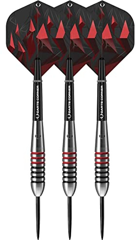 Darts Corner Astrofire | Dart-Set mit Korpus aus 90% Wolfram und Spitze aus hochwertigem Stahl, bestehend aus 6 Flights, 6 Schäften, Zahlungskarte und Aufbewahrungsetui, Ringe und