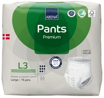 Abena Pants Lot de 15 culottes d'incontinence à enfiler de qualité supérieure pour homme et femme, discrètes, protectrices, respirantes, confortables - Taille L 3, tour de taille 100-140 cm,