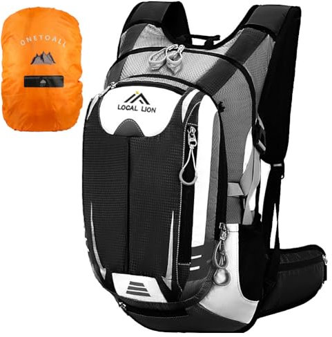 LOCAL LION Fahrradrucksack 25L,Wanderrucksack mit Regenschutz,Reiserucksack,Sportrucksack,Tagesrucksack mit Helmschutz für Damen Herren,professionell für outdoorsports