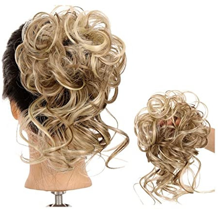 Bun Haarteile Synthetischer Haarknoten, Chignon-Haarverlängerung, lange, unordentliche, lockige Chignon-Haarteile mit Gummiband, lockiges Haarknoten, Haargummis for Frauen Echthaar Haarteil Haargummi