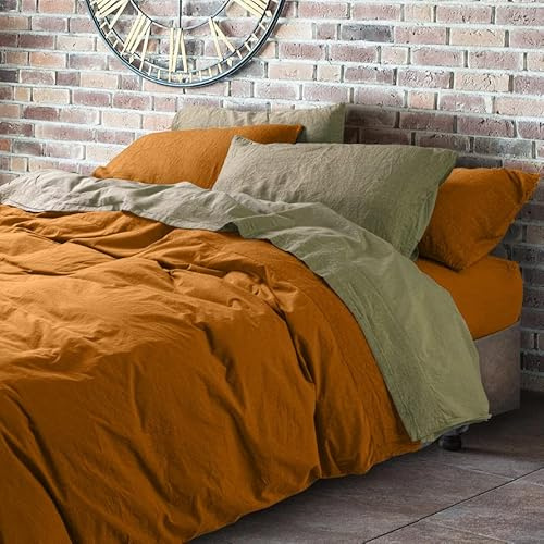 Lisola Set Copripiumino Matrimoniale in Cotone e Lino, effetto Stonewashed Tinto in Capo, Sacco Copripiumino 255x250cm, Lenzuolo da Sotto 180x200x30cm, 2 Federe 50x80cm. Modello: Loira