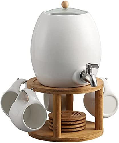 Dispensador De Bebidas De Agua De Cerámica Con Soporte Y Grifo De Tapa De Madera, 2 Litros De Barril Frío Tipo Taza Colgante Cubo De Hielo De Jugo Comercial Para El Hogar, Al Aire Libre, Picnic
