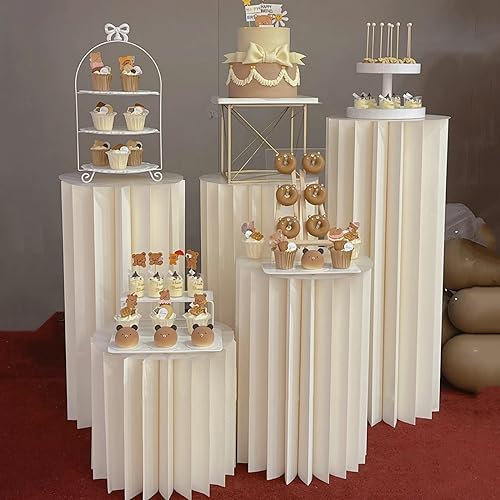 Cylinder White Pedestal Stands,5pcs Zylinder für Parteien Stand,Zylinderständer für Party, Römische Säule Desserttisch, Pappblumenständer Desserttisch für Hochzeitsfeiern Wohnkultur