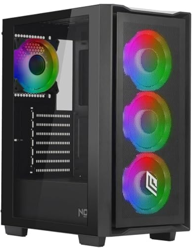Noua Smash S102 Nero Case PC Gaming ARGB Mid-Tower ATX, 4 Ventole LED RGB Sincronizzabile 120 mm, Pannello Frontale Mesh e Pannello Laterale in Vetro temperato