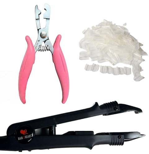 Hair2heart - Kit de extensión de pelo profesional con pinza de calentamiento, rebotes y pinzas en forma de U