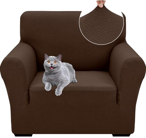Ystyle Stretch Sofa Überzug 1 Sitzer, Sesselschoner rutschfest Mit Armlehne, Elastische Couch Überzug Jacquard, Universal Sofa Cover Moderne, Sofaschoner Hund Katze Wohnzimmer, Kaffee