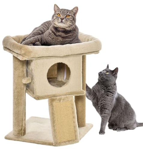 PawHut Kratzbaum 57 cm Kleiner Katzenturm mit Höhle für Katzen Kaffee | Spielball, Große Plattform, Katzenkratzbaum, Kletterbaum, Bis 5 kg