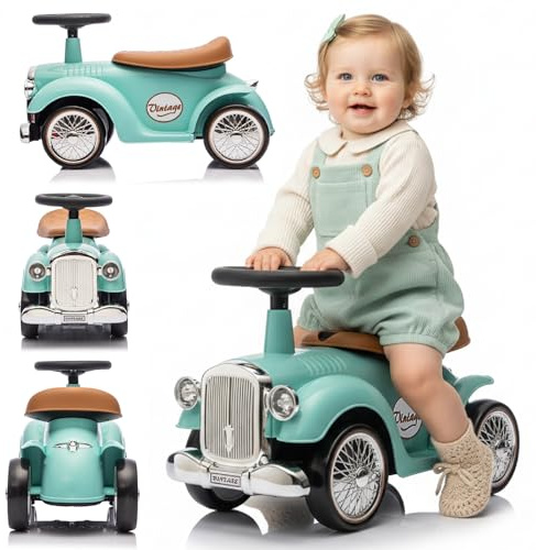 Rutschauto ab 1 Jahr Retro Classic, Rutschauto Indoor, Auto Kinder, Baby Auto, Gehhilfe mit Horn (Türkis)