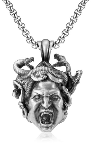 Colgante de Gorgona Medusa, collar de serpiente Gorgona para hombres, collar de cabeza de medusa gótica mitología griega joyería con encanto medusa, collar colgante punk gorgone serpiente medusa para