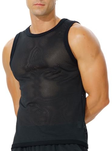 FIROTTII Mens Mesh Tank Top, Quick Dry Workout Sleeveless Muscle Shirts for Running Gym Training Casualwear Black