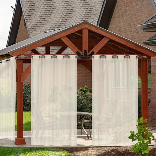 RCLONGEU Tende da Esterno 2 Panelli Tende da Sole con Anelli Tende Termiche Isolanti Antivento Trasparenti Tenda Decorativa per Gazebo Balcone Giardino Cortile (2x132*213CM,Beige)