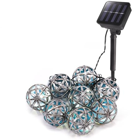 Esotec Solar Lichterkette Valerie, 2m, silber eisblau gebürstet, 8 LEDs neutralweiß, Akku, Solarmodul, Erdspieß, Solarleuchte, Dekoleuchte, außen, wetterfest, outdoor 103015
