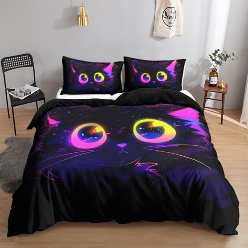 HOSIMA Cartoon-Katze Bettwäsche-Set Für Erwachsene, Jungen Und Mädchen Mit 2 Kissenbezügen (S)