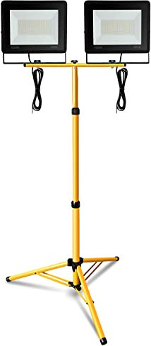 Daromigo LED Baustrahler mit Stativ, 2x100W Warmweiß 8500LM Baustellen Strahler inkl.1m Kabel, Arbeitsleuchte Wasserdicht IP66, HöHenverstellbar, 360 Grad Drehbar (kein Stecker)
