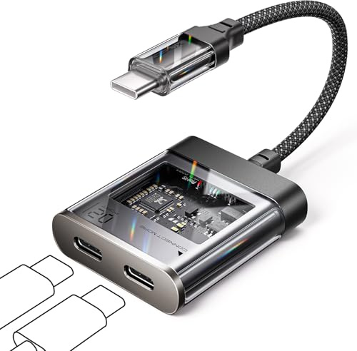 JSAUX Splitter USB C, 2 in 1 di tipo C, adattatore da tipo C a tipo C Hi-Res 32bit/384kHz Audio e USB C PD 60W Ricarica Rapida Dongle per iPhone 16 Pro Max, Galaxy S24 Ultra, iPad, Pixel