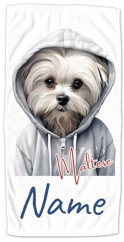 GRAZDesign Handtuch mit Hund und Namen personalisiert Maltese auf Duschtuch, Badetuch - 140x70cm