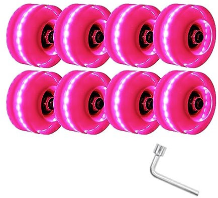 SJKJNK Ersatz-Rollen für Inline-Skate-Rollschuhe mit Kugellagern, beleuchtete Räder für zweireihiges Skaten und Skateboard, 82 A, 58 x 32 mm, Skate-Rollen, Rosa, Lila, 8 Stück