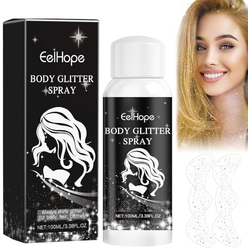 Glitzer Haarspray,Glitzerspray,Glitzer Spray Haare und Körper,Inklusive 2 Gesichts-Flash-Tattoos,Geeignet für Haut,Gesicht,Haare,Problemlos für Verschiedene Anlässe Geeignet