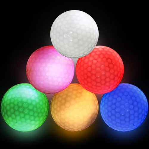 Palline da golf a LED, luminose, 6 palline da golf, luci a LED, per allenamento notturno e per tiro a lungo raggio (rosso, giallo, verde, blu, bianco, rosa)
