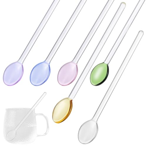 ABOOFAN 6-Teiliges Glasrührlöffel Set Lange Löffel Zum Umrühren Für Getränke Kaffee Und Honig Glaslöffel Mit Langem Griff 5.59 Zoll Für Küche Kochen Und Backen