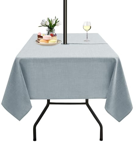LUSHVIDA Outdoor Tablecloth with Umbrella Hole - Patio Table Cloth Zippered Square 60x60 Inch, Light Gray Faux Linen Table Cover Water Resistant for Picnic Outside | Patio Table Cloth Cover, Zippered Square, Linen-Look Polyester, Water Resistant for Picnic Outside