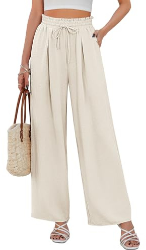 CMTOP Donna Pantaloni Gamba Dritta Estivi Larghi Sciolti a Vita Alta Allungabile Lounge con Tasche