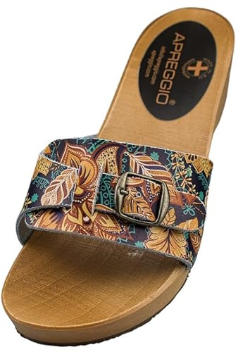 APREGGIO Zuecos de Piel para Mujer Suela de Madera Naranja 41