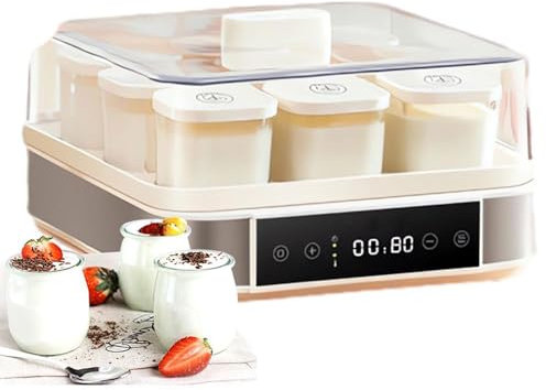 Yogurtera digital automática de 9 tarros, pequeña máquina fermentación con pantalla LCD, fermentador de masa, control temperatura y tiempo ajustables, diseño visible de 360° para vino arroz y natto