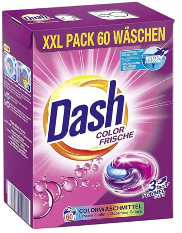Dash Color Frische 3-in-1 Caps Sparpack | 60 Waschladungen | Für bunte & dunkle Wäsche | 3-in-1 Formel für Frische, Reinheit & Sauberkeit | Farbenstrahlend & dermatologisch getestet (1,49kg)