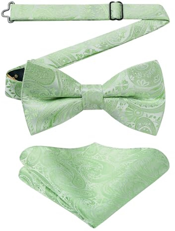 Enlision Fliege Herren mit Einstecktuch Fliegen für Herren Salbeigrüne Paisley Hochzeit Vorgebunden Schleife Anzug Fliege und Taschentuch Set