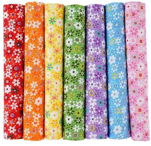 7er Set Baumwollstoff 50x50cm – Stoffe zum Nähen Meterware, Patchwork Stoffe Paket & Stoffreste – DIY Stoff zum Basteln, Quilten, Puppenkleidung & Dekoration – Verschiedene Designs aus 100% Baumwolle