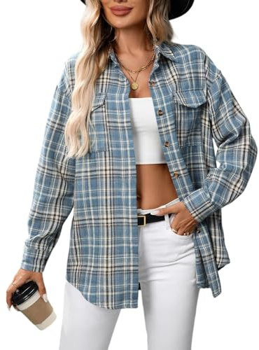 Chemise à Carreaux Femme Western Décontractée Chemises Manches Longues | Classique Blouses Boutonnées Tyle Décontracté Plaid Shacket