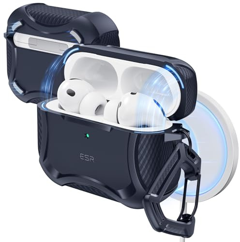 ESR Hülle für AirPods Pro 3 (2025), Starker Fallschutz, Blau | Kompatibel mit AirPods Pro 3 USB-C (2025), Schutzhülle mit magnetischem Deckel, MagSafe Kompatibilität, Cyber Tough Serie