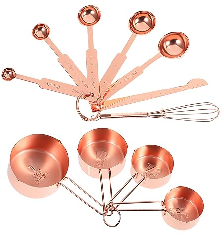 GLEAVI Tazas y Cucharas Medidoras Inoxidable con Agitador Herramientas de Repostería Precisas para Cocina y Profesional Resistente y Fácil Limpieza Rosa Dorado Reutilizable