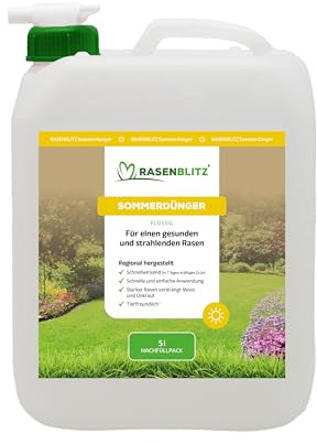 BodenLiebe RASENBLITZ Sommerdünger Nachfüllpack – 5 L für 250–500 m², flüssig & sofort wirksam, nachhaltiger Rasendünger bei Trockenstress, ideal zur Auffrischung