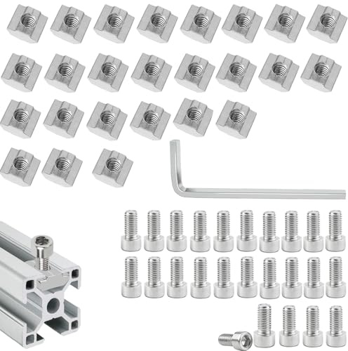 50 pezzi, dado scorrevole a T, dado M8 T, in acciaio al carbonio, viti a esagono incassato, con chiave inglese, per profilo in alluminio, scanalatura di estrusione