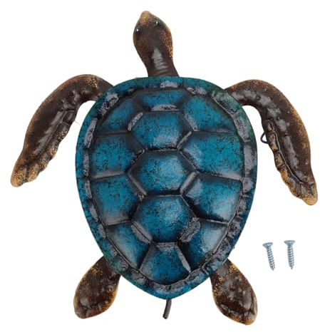 Phefop Decorazioni Murali in Metallo con Tartarughe Marine, Ornamenti Artigianali a Tema Oceanico, Decorazioni Murali con Vita Marina Facili da Installare per Bagno e Giardino (Blu Grande)