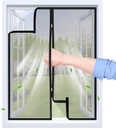 Zanzariere per Finestre con Cerniera Bidirezionale, Nero, 70x140 CM | Nastro Adesivo Trasparente, Maglia in PP Antizanzare Traspirante, Riusabili e Lavabili